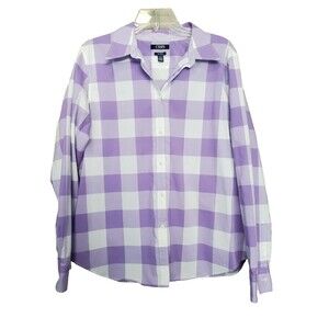 Chaps No Iron Purple Gingham Flip Cuff Button-Up Shirt Size XL